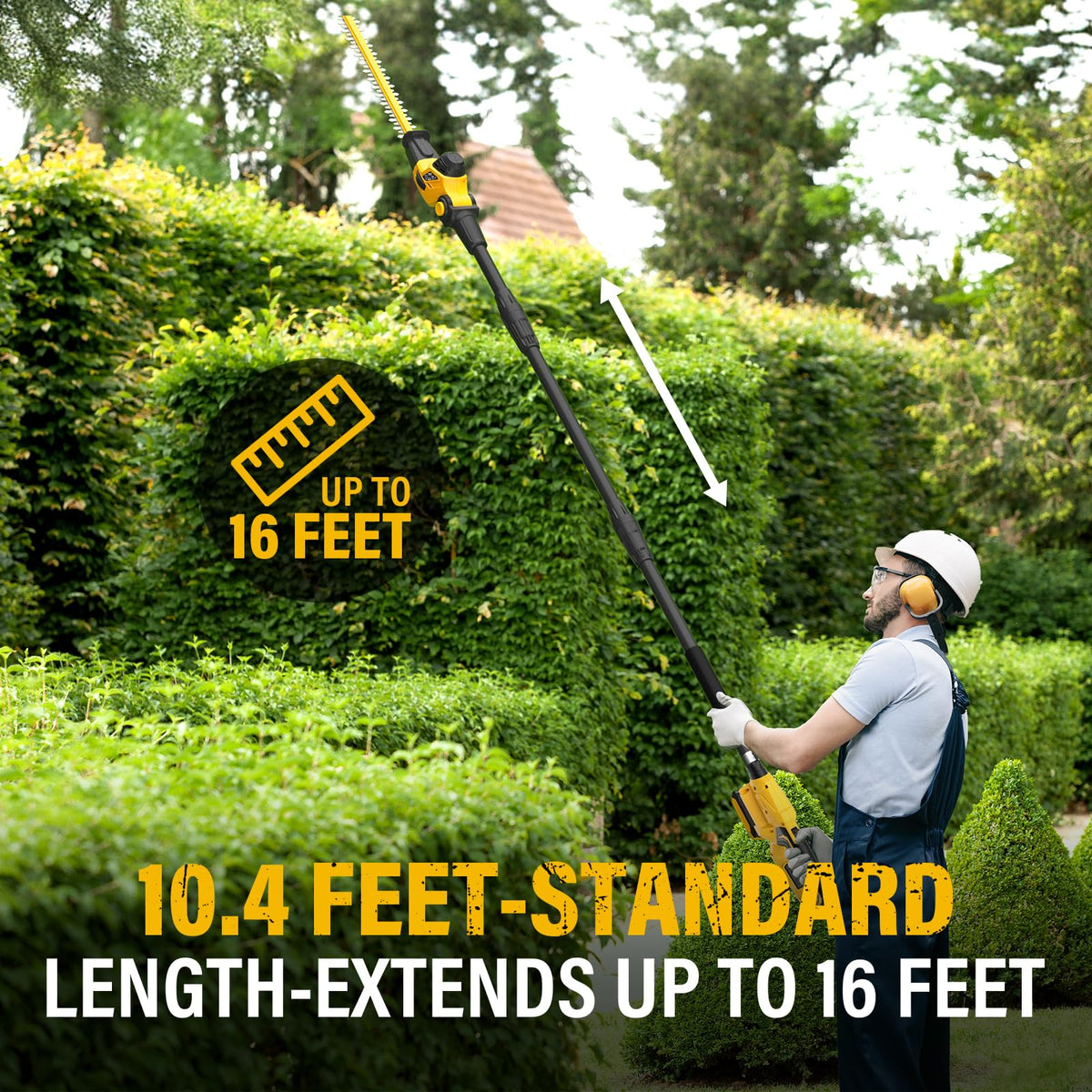 ZEGJAW extension pole reaches up to 9 ft for high shrubs.