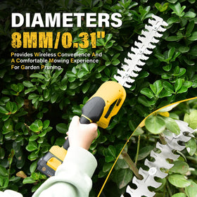 ZEGJAW hedge trimmer in action across a dense shrub.