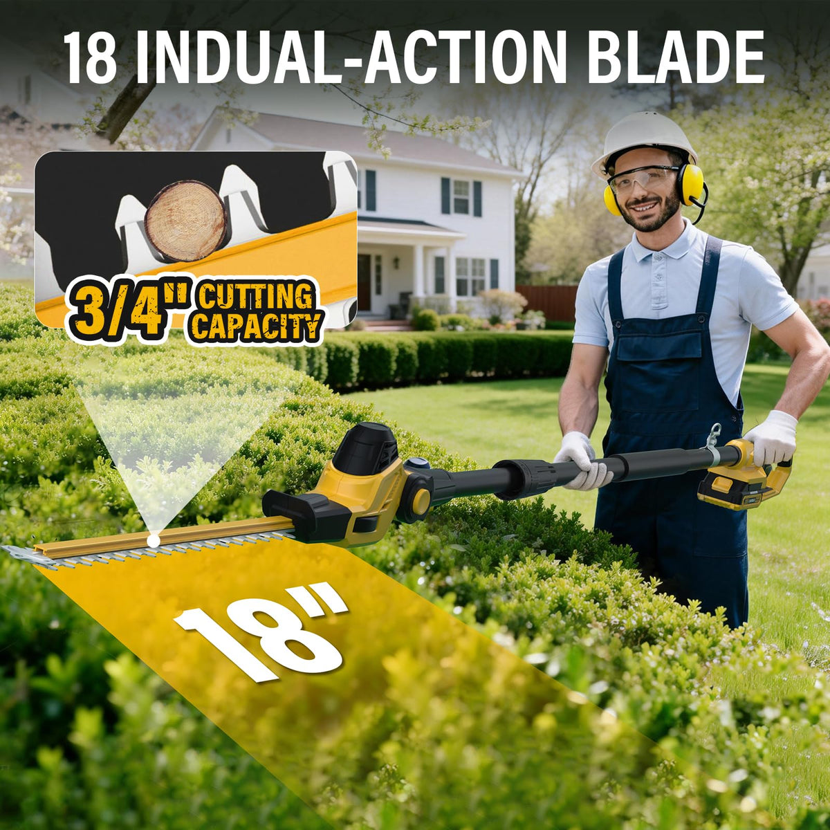 ZEGJAW hedge trimmer rotatable head enables precise cuts at 0°–135° angles.