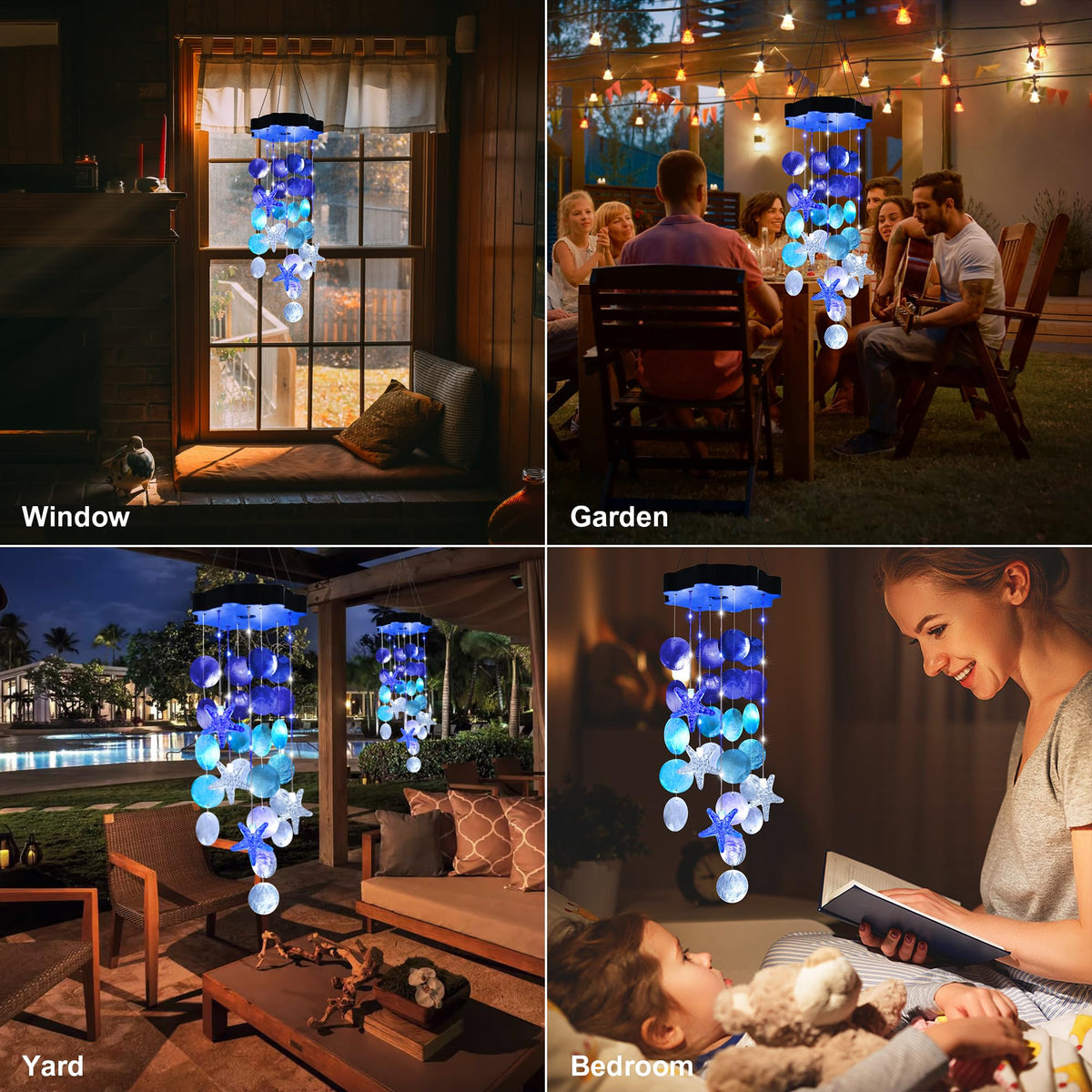 Zeiliuled Christmas Shell Lights Wind Chime on a window creates magical display.