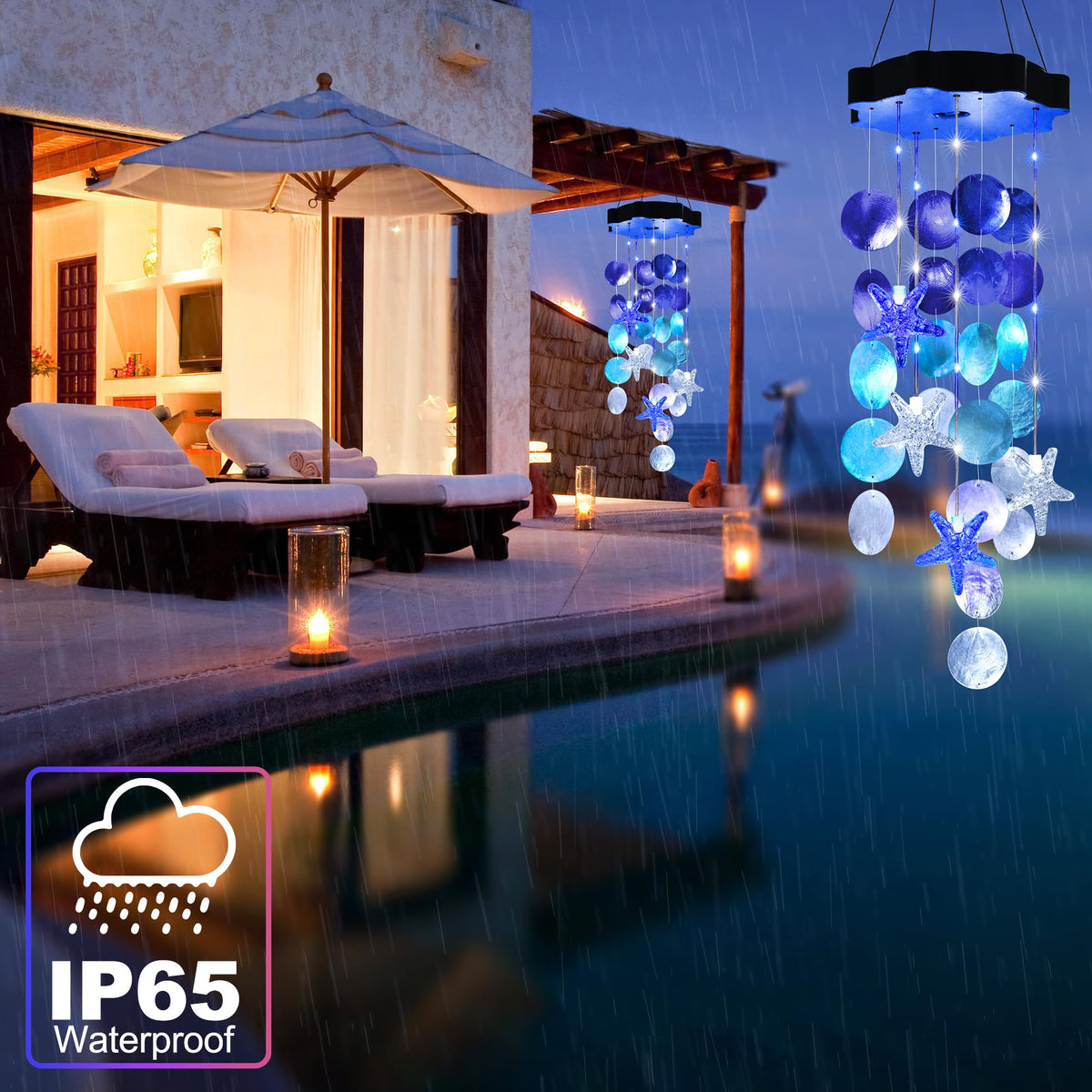 Zeiliuled Indoor/outdoor chimes glow at night without wires.