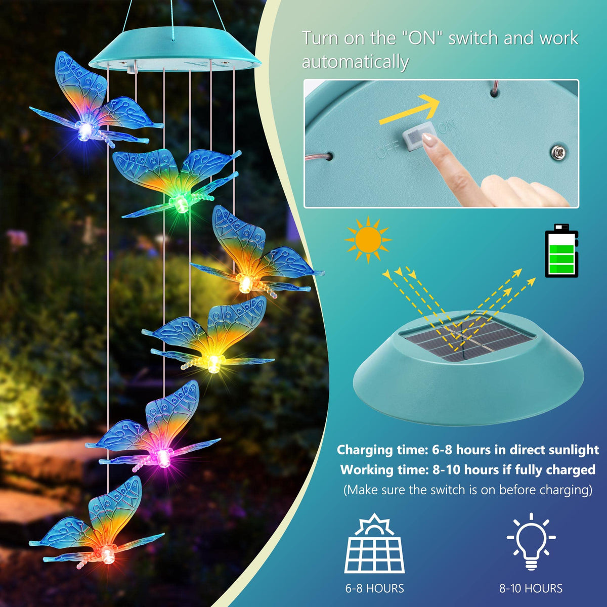 Zeiliuled outdoor solar wind chimes for garden provide weatherproof decoration day and night