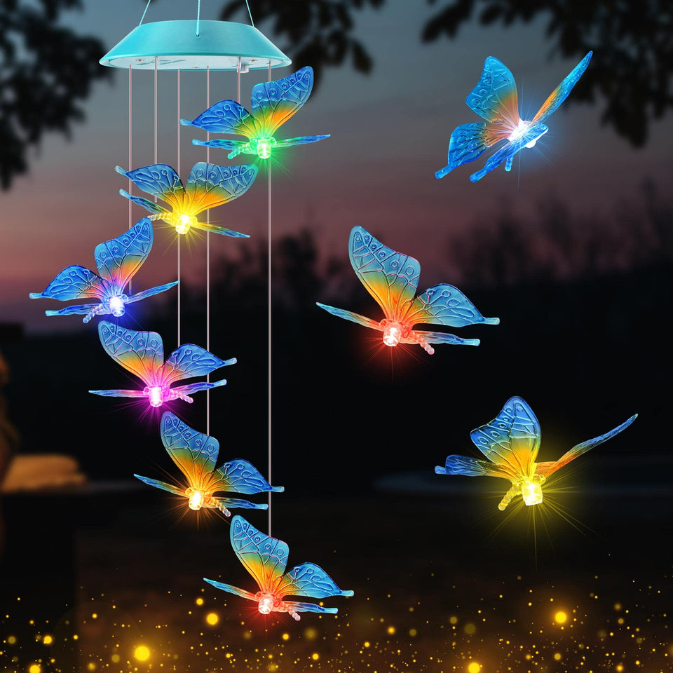Zeiliuled solar butterfly wind chimes illuminate outdoor space with a gentle glow
