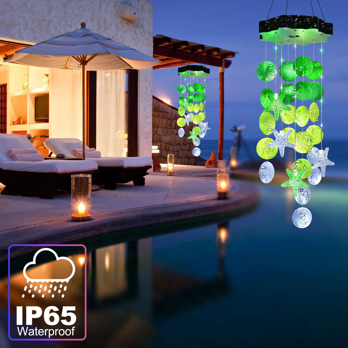 Zeiliuled Solar Shell Wind Chime brightens Christmas trees with soft shimmering light.