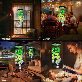 Zeiliuled Solar Shell Wind Chime hanging on patio adds magical energy after sunset.