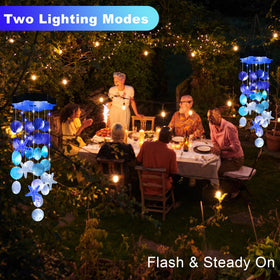 Zeiliuled Solar Shell Wind Chimes by a doorway for porch decor.