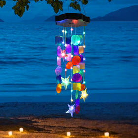 Zeiliuled Solar Shell Wind Chimes brighten outdoor garden scenes in sunlight.
