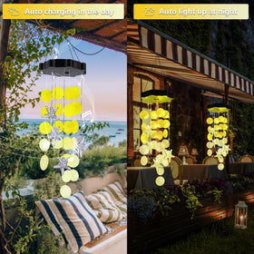 Zeiliuled Solar Shell Wind Chimes glow at night, adding magical garden ambience.