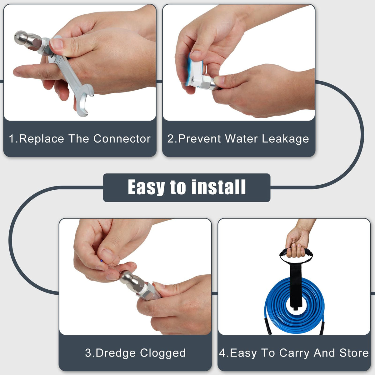 Zejoot button nose nozzle for precise cleaning and clog removal.