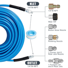 Zejoot rotating sewer nozzle for even cleaning and debris removal.