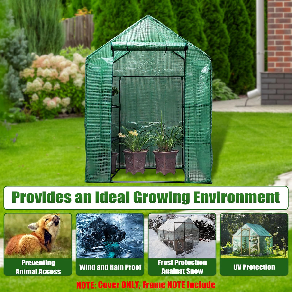 Zejoot walk-in cover features a roll-up door for quick entry and ventilation.