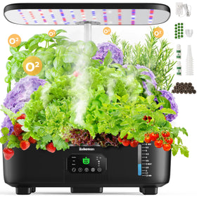 Zekeson Misting hydroponic garden with 15 pods, compact indoor growing for herbs, convenient year-round harvest.