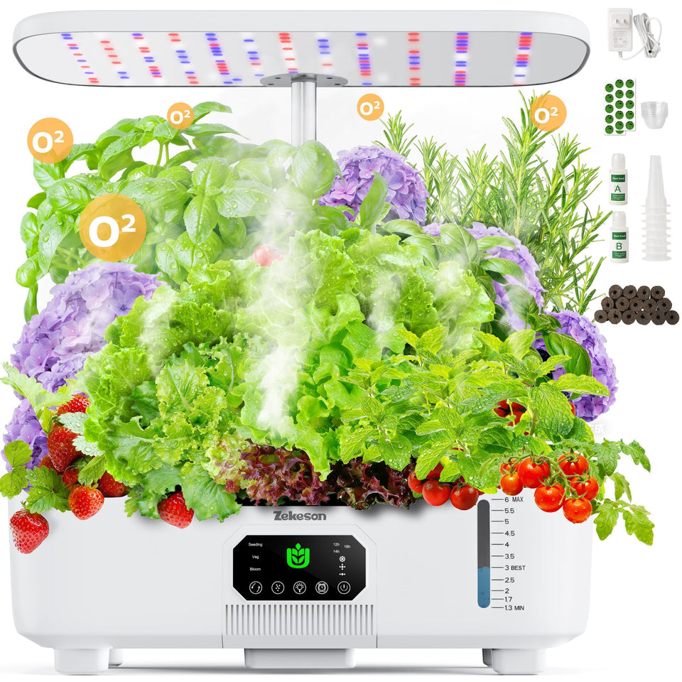 Zekeson Misting Hydroponic System front view, compact indoor garden for herbs.