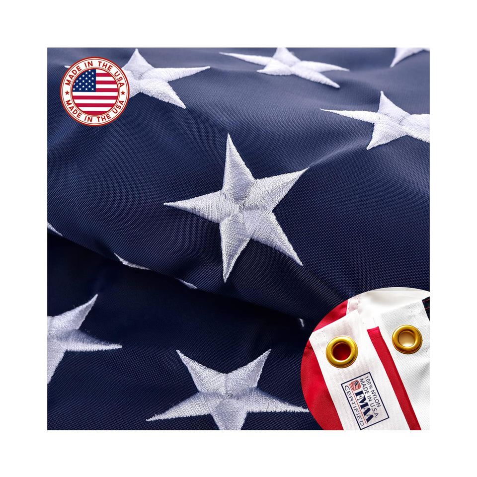 ZEKVY Embroideries 2x3 American flag close-up shows durable embroidery and vivid color