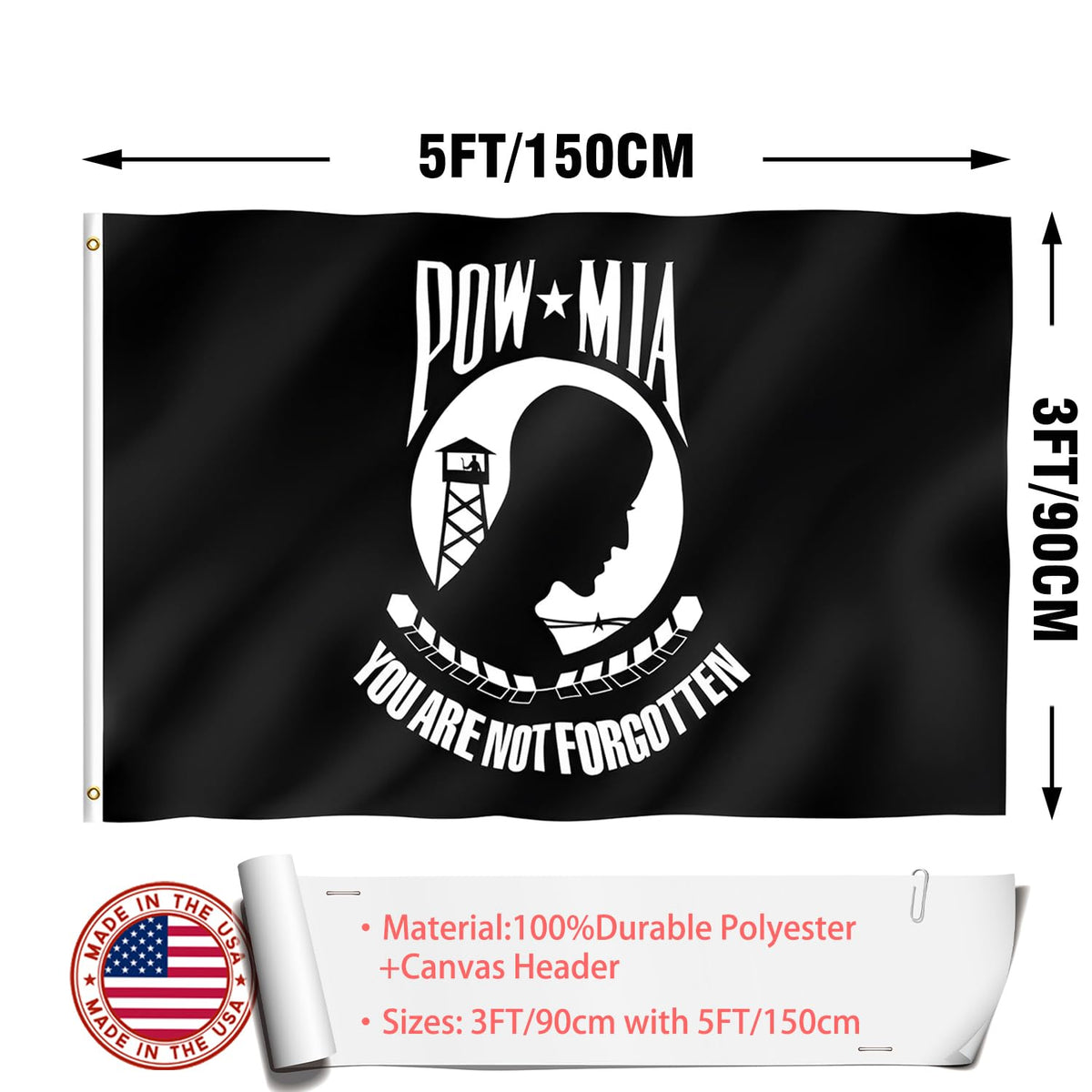 ZEKVY Pow Flag 3x5 ideal for walls or poles in homes, offices, schools, and public spaces
