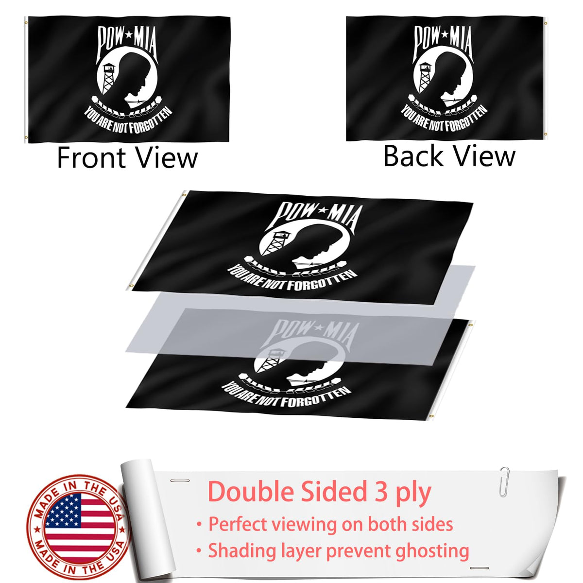 ZEKVY Pow Flag 3x5 outdoor middle blackout layer preserves legibility in sun