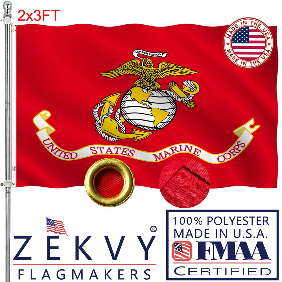 ZEKVY USMC flag 2x3 outdoor provides vivid color for durable outdoor display.