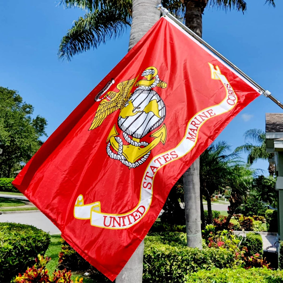 ZEKVY USMC flag double-sided design reads clearly from both sides outdoors.