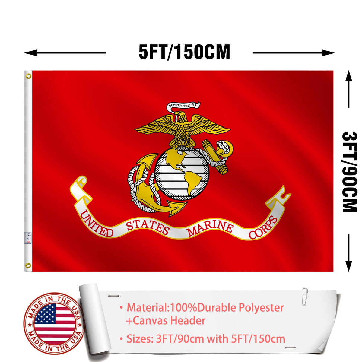 ZEKVY USMC flag heavy-duty construction withstands wind and weather.