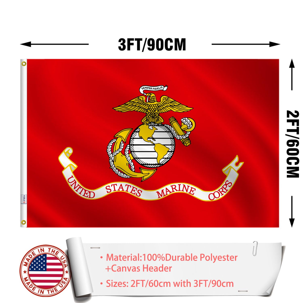 ZEKVY USMC flag three-layer blackout improves legibility on both sides.