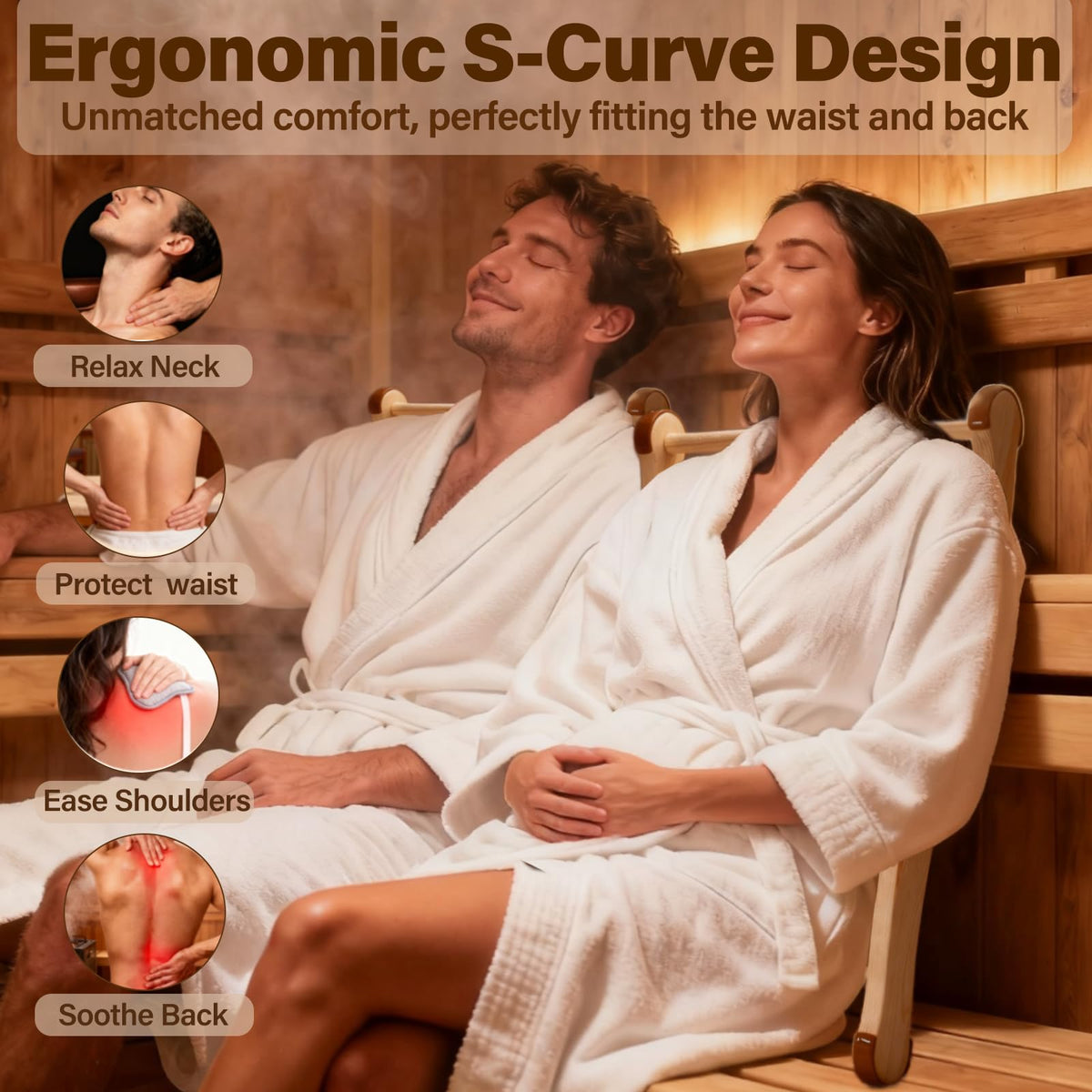 Zelmor sauna chair back support in natural cedar for lasting use