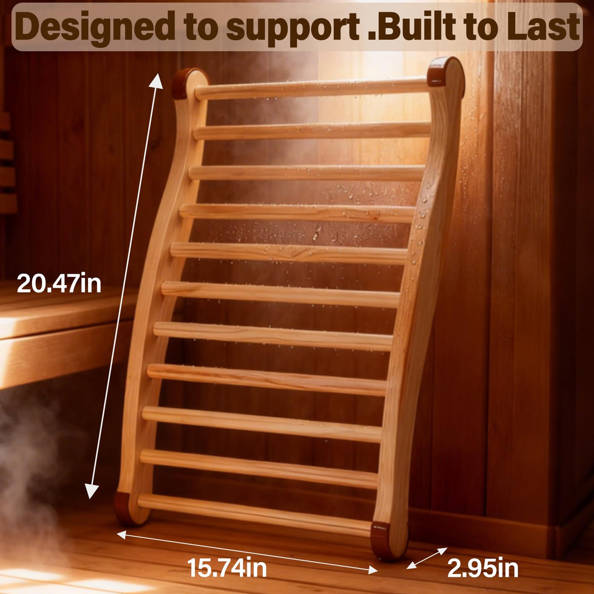 Zelmor sauna seat wood backrest offering ergonomic comfort
