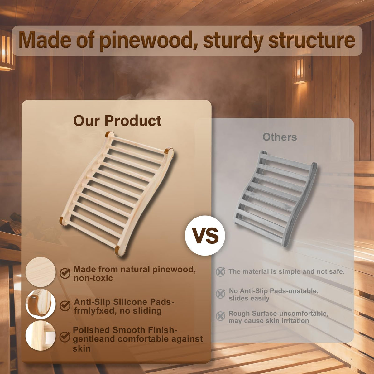 Zelmor wooden sauna backrest durable in heat and moisture