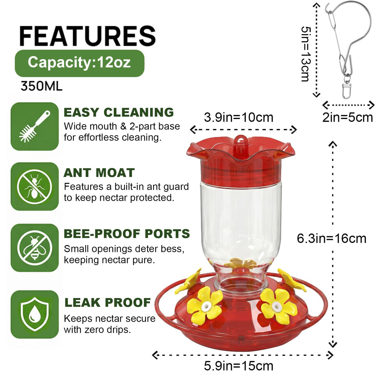 Zelpont feeder shows five ports and yellow flower tops attracting hummingbirds