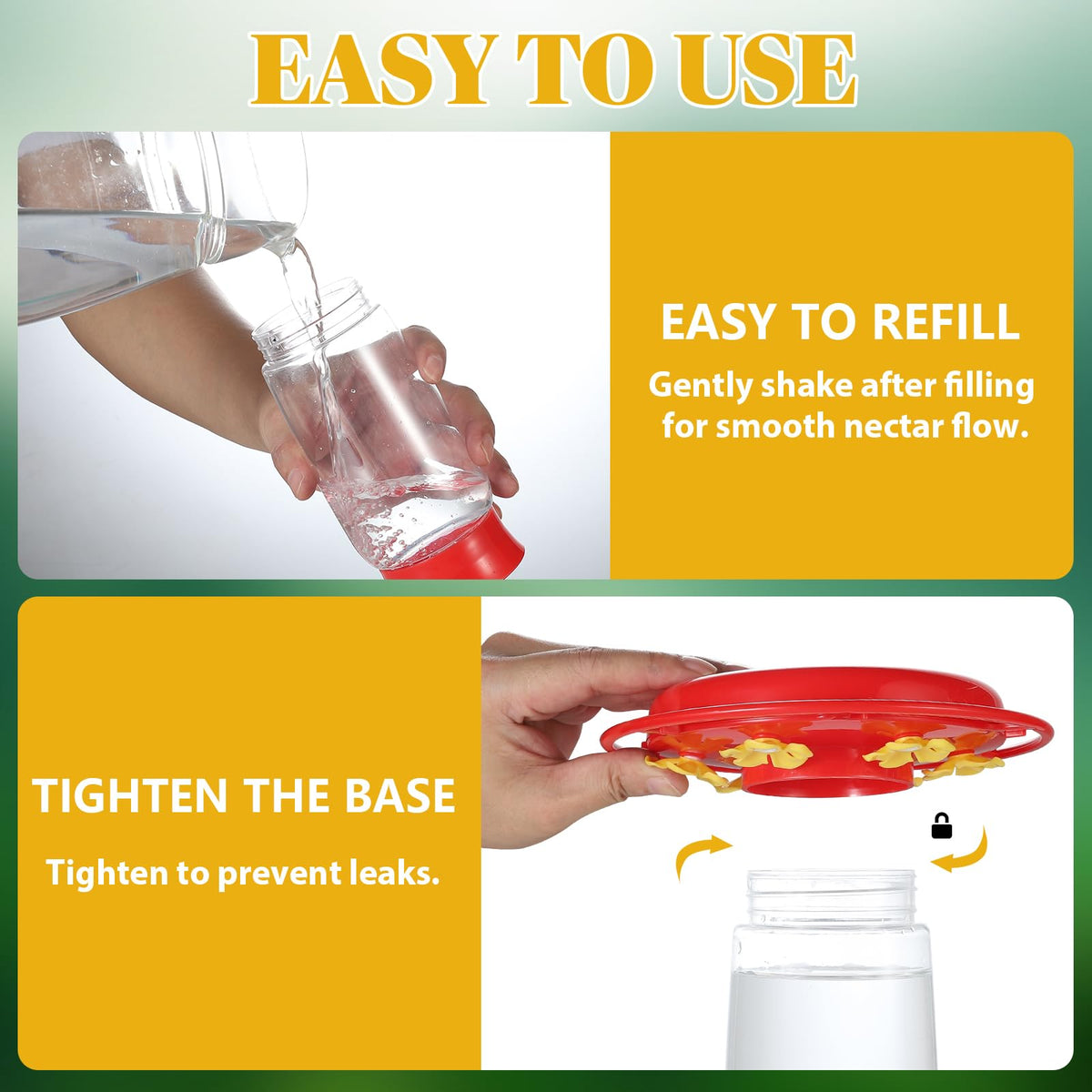 Zelpont feeder base prevents leaks during outdoor use.