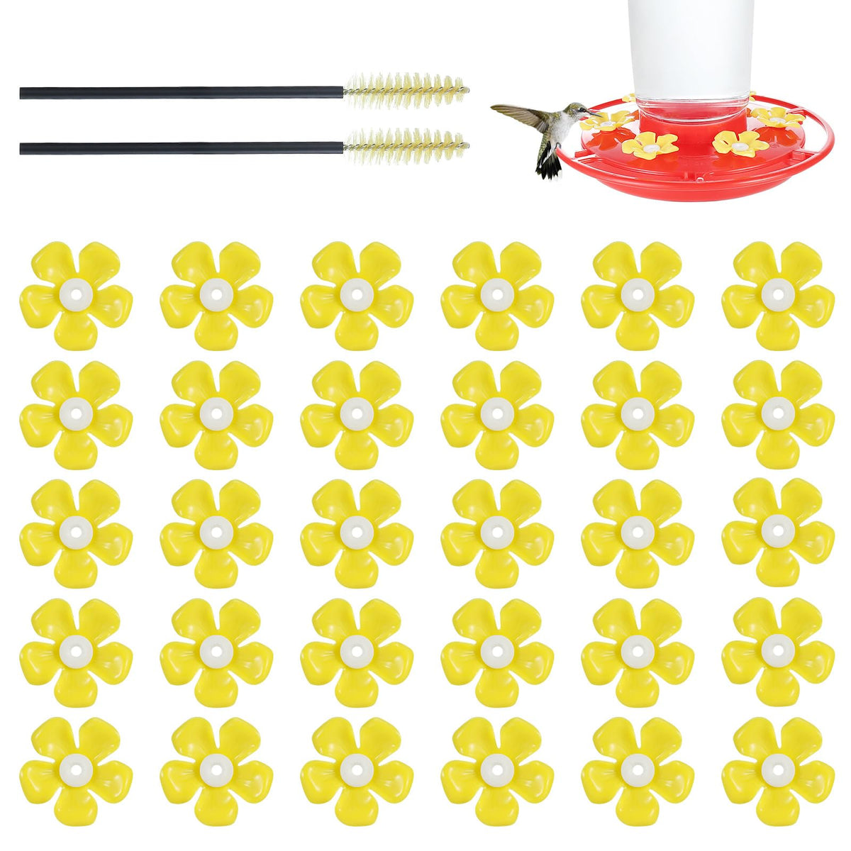 Zelpont hummingbird feeder replacement flowers, 30-pack, fits standard 0.24-0.28 inch ports.