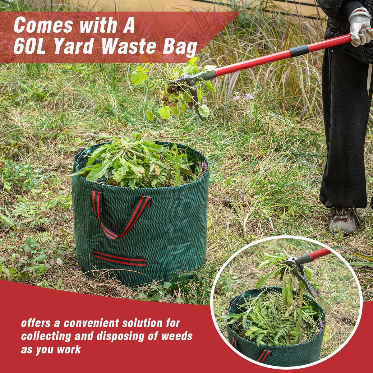 ZENHOSIT 60-liter garden bag collects weeds and debris for tidy cleanup