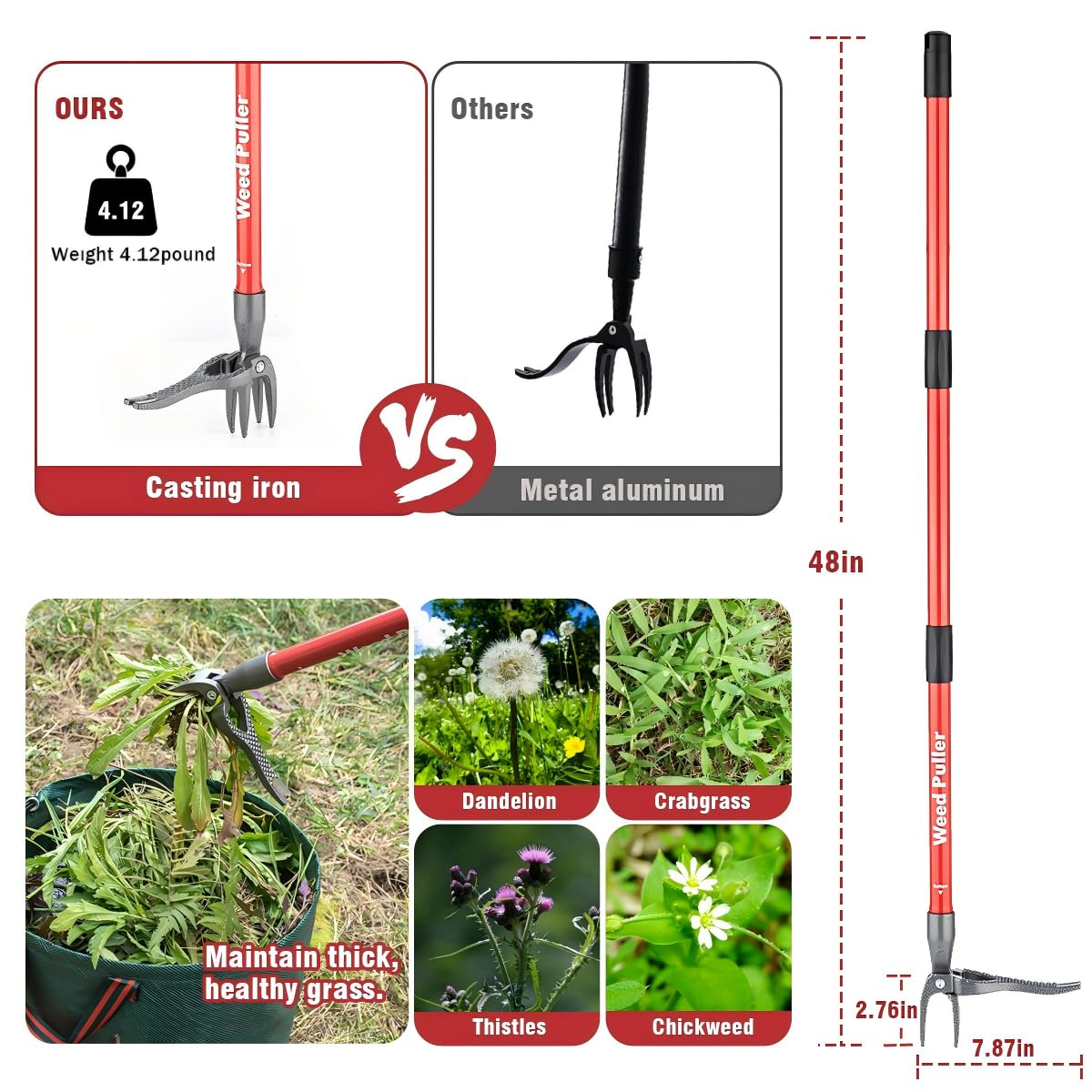 ZENHOSIT detachable stand-up weed puller for versatile garden weed removal