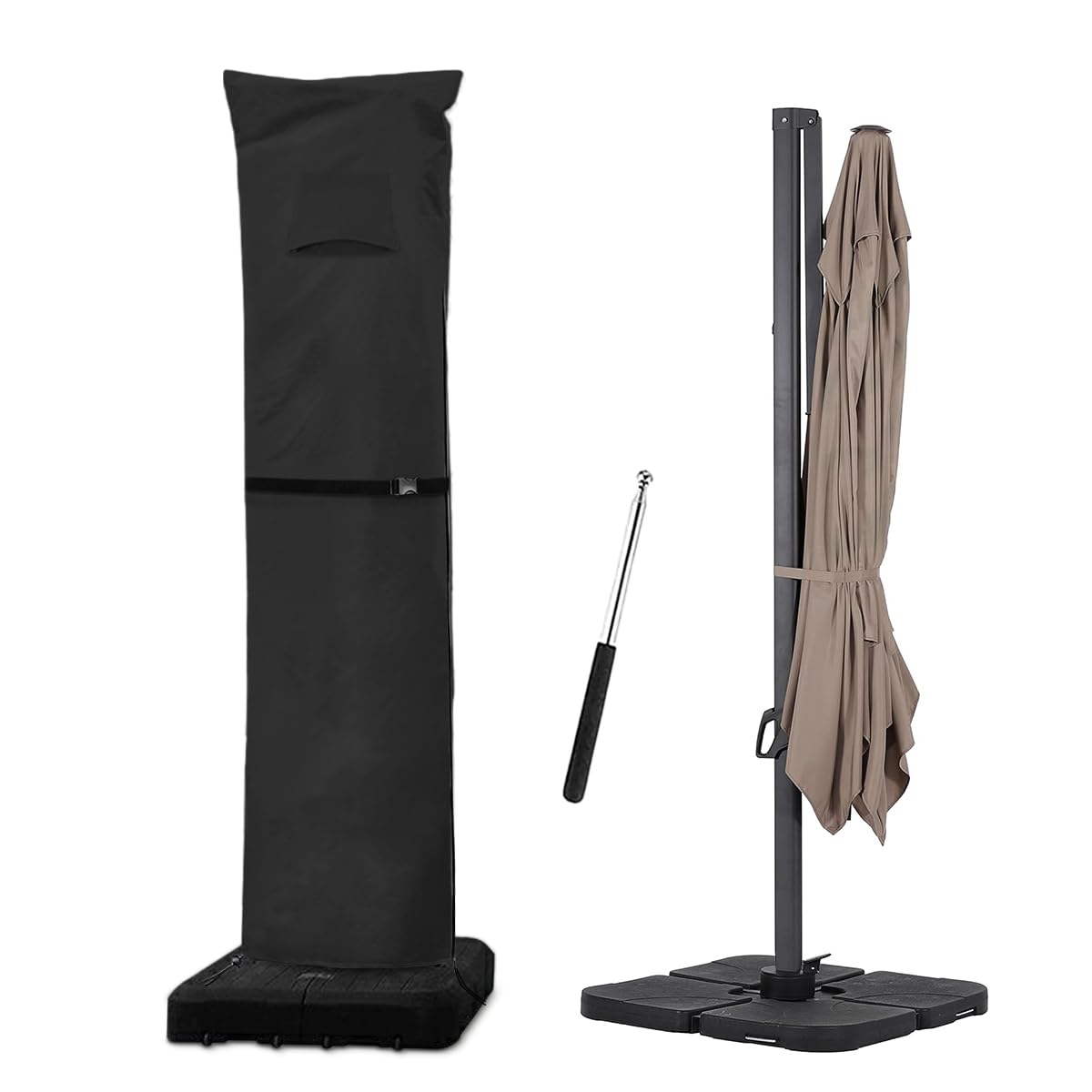 Zenicham patio umbrella cover shields a 9'-13' cantilever from rain and sun