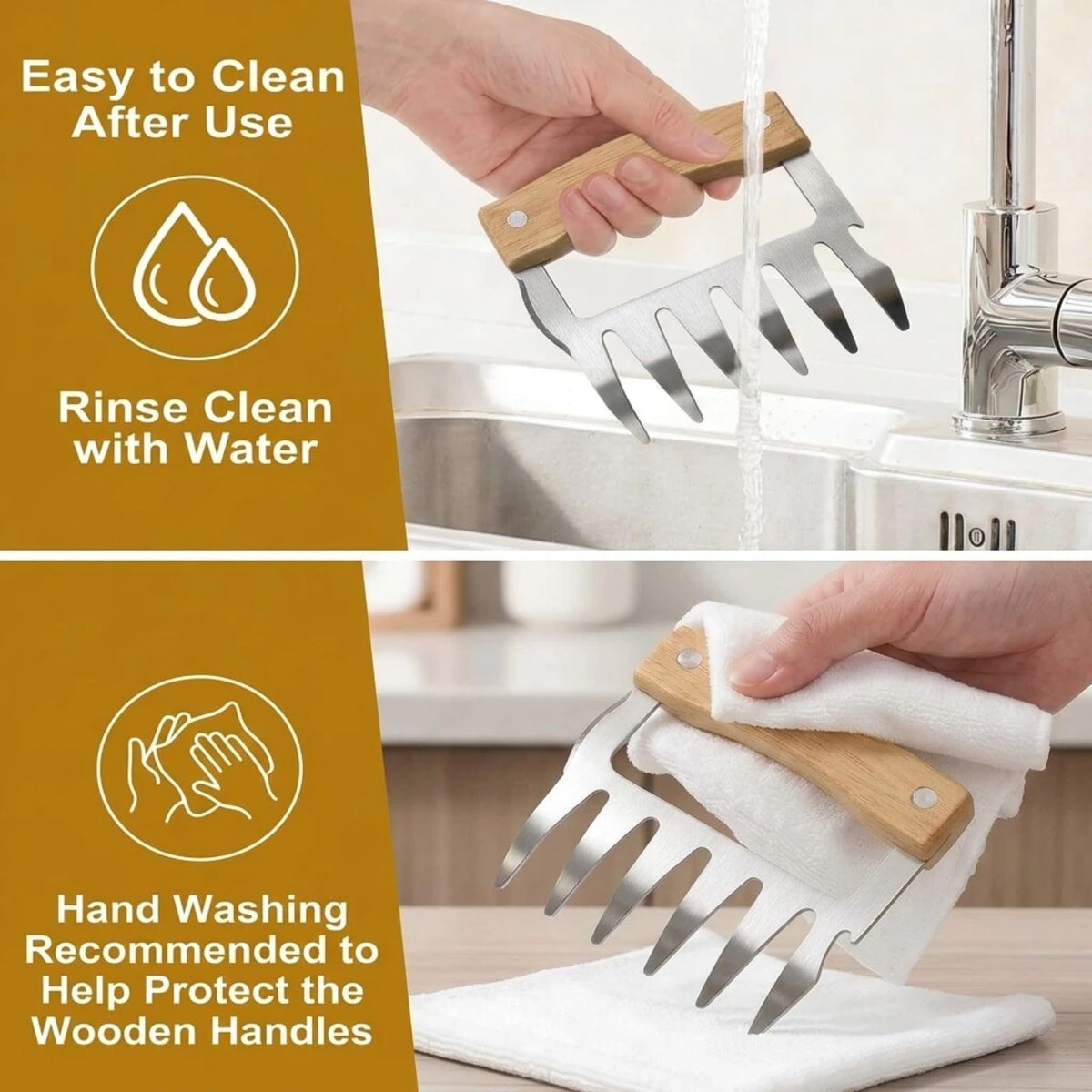 ZenithShine claws beside sink illustrating easy cleaning and hand-wash care