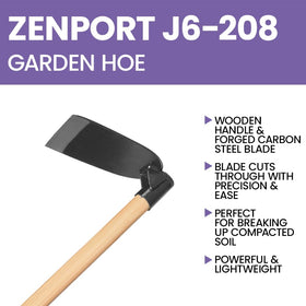 Zenport Hoe J6-208 head measures 8 by 5 inches for efficient cultivation.