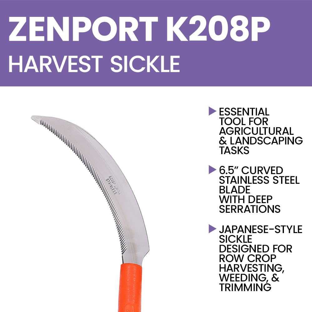 Zenport K208P harvest sickle deep serrations help slice through thick stems.