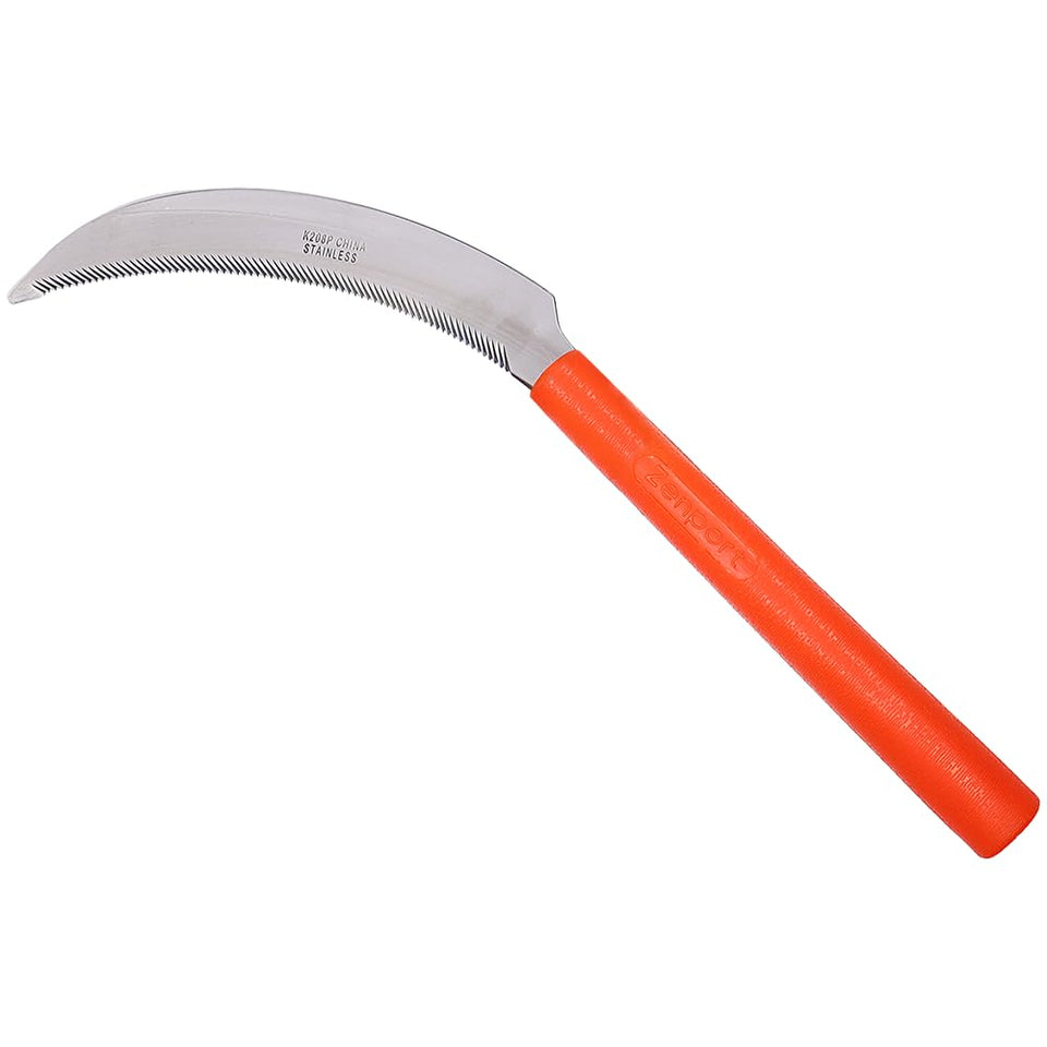 Zenport K208P harvest sickle with orange handle for quick visibility and precise cuts.