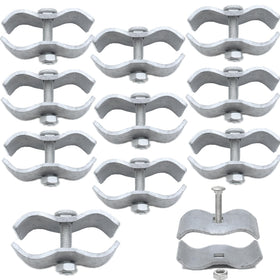 Zentriqlla kennel clamp with bolts and nuts securing 1-3/8in pipes for temporary kennels.