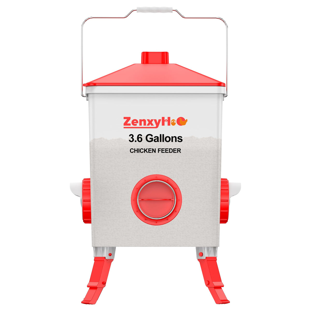 ZenxyHoC 3.6 Gal chicken feeder showing feed level monitoring for easy planning