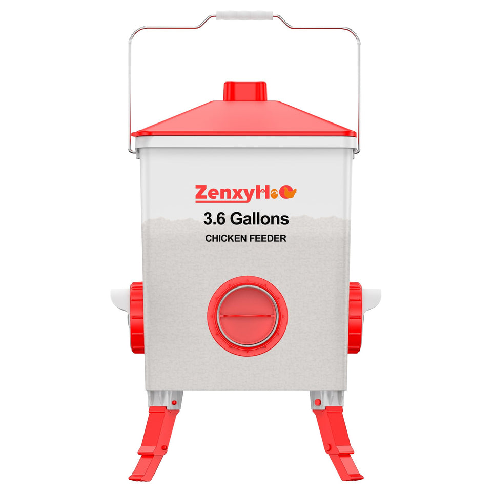 ZenxyHoC 3.6 Gal chicken feeder showing feed level monitoring for easy planning
