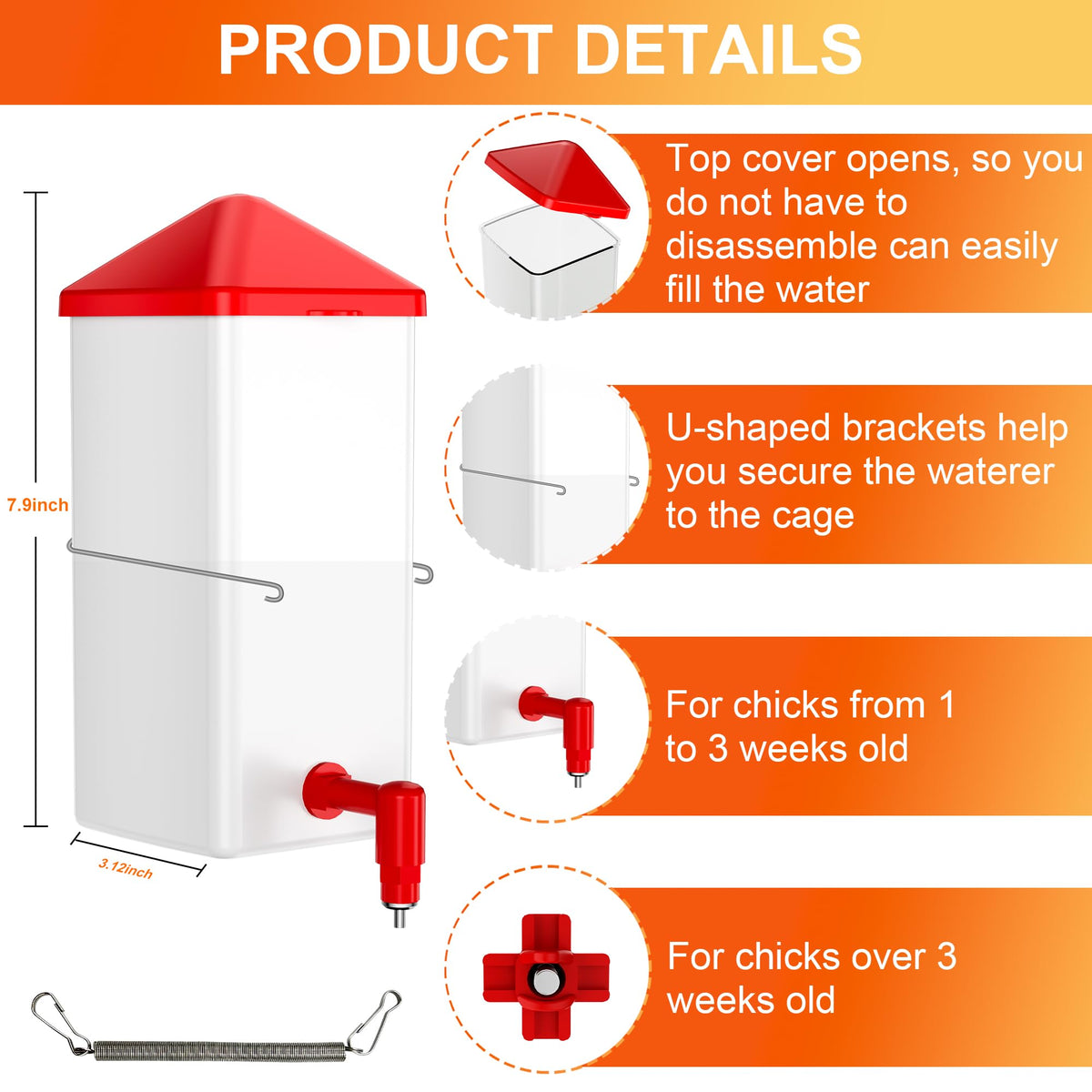 ZenxyHoC waterer side view showing compact design for cage use