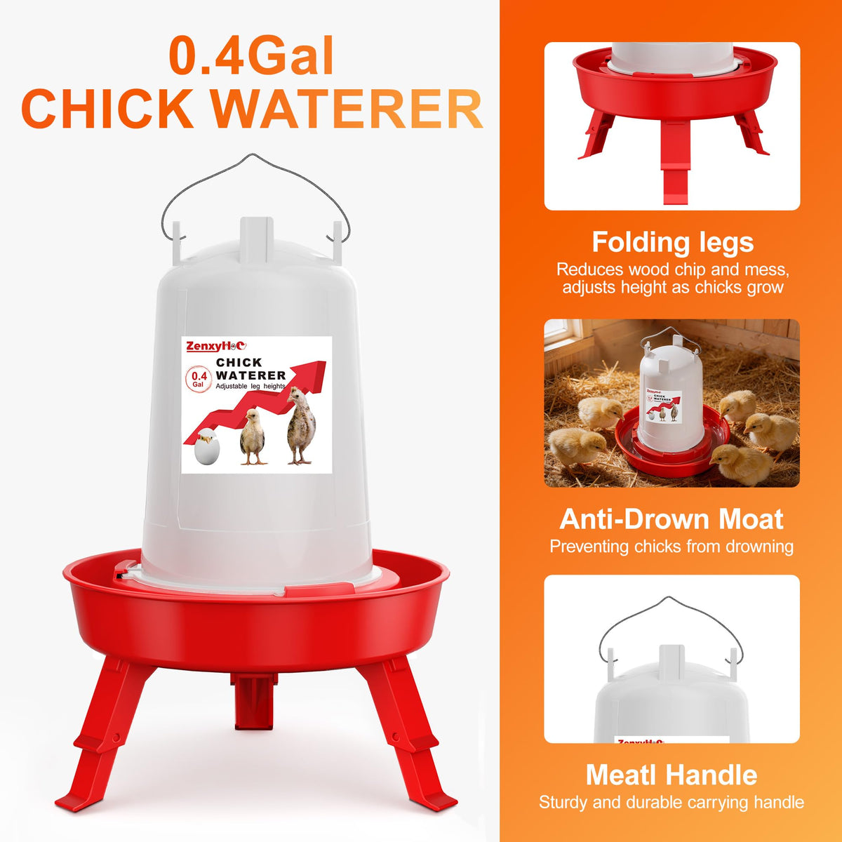 ZenxyHoC adjustable legs ensure stable setup as chicks grow.