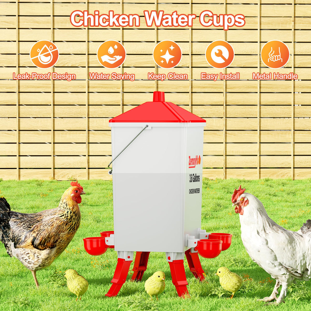 ZenxyHoC waterer with three-height adjustable legs stabilizes on uneven ground