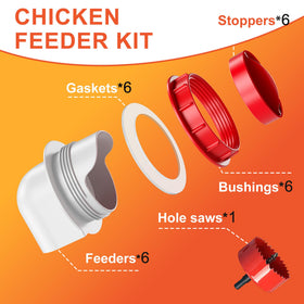 ZenxyHoC red feeder design attracts chickens during feeding.