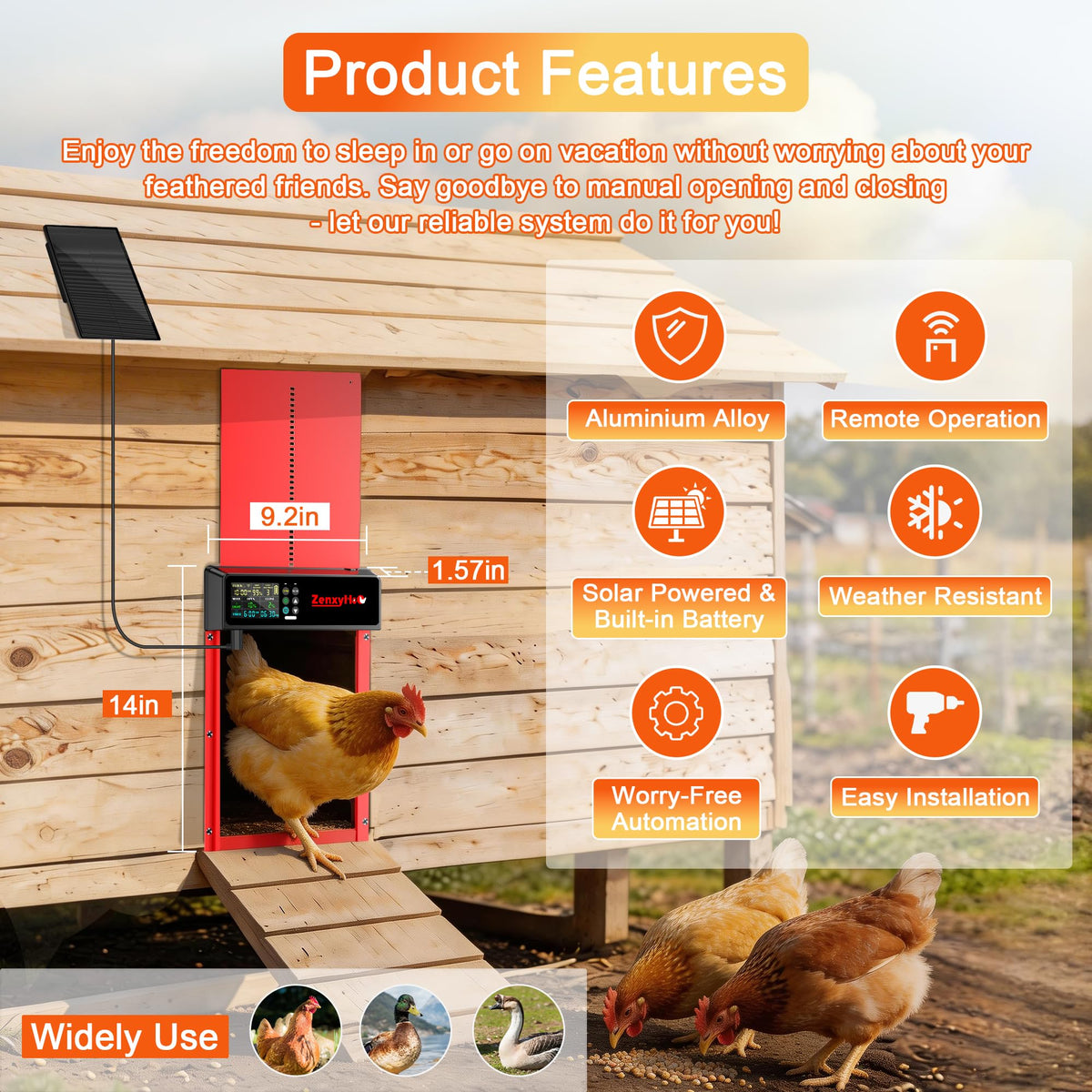 ZenxyHoC remote control enables full door programming from up to 328 feet.