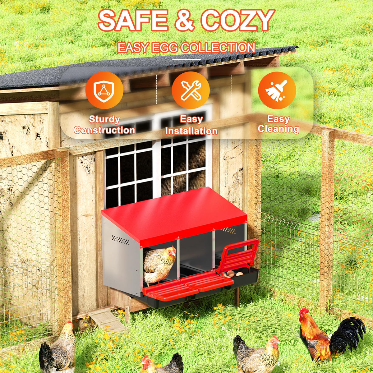 ZenxyHoC swing perch with entrance improves flock access and nightly box closure.
