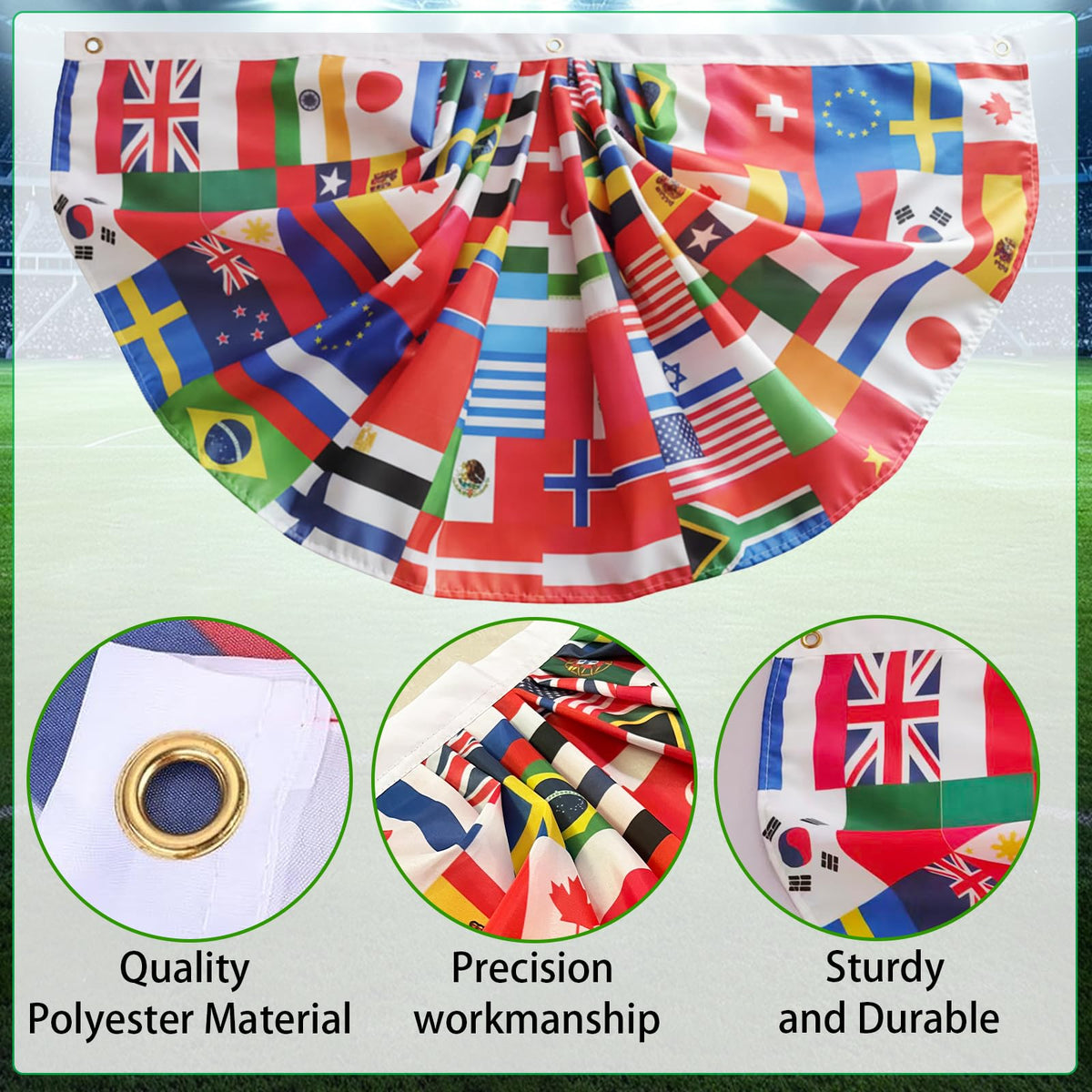 Zeptrix world flags banner features reinforced grommets for easy hanging