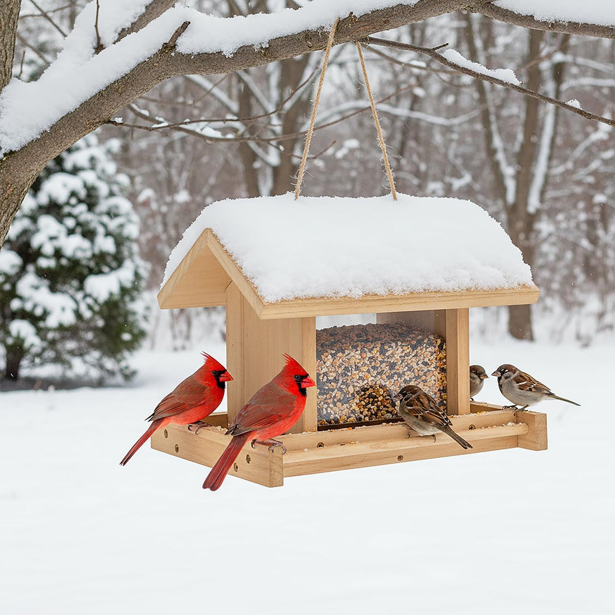 Zeqeey bird feeder 2-liter capacity minimizes refills during busy seasons