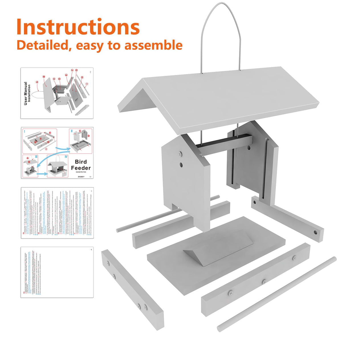 Zeqeey wooden bird feeder weather-ready design suitable for year-round use