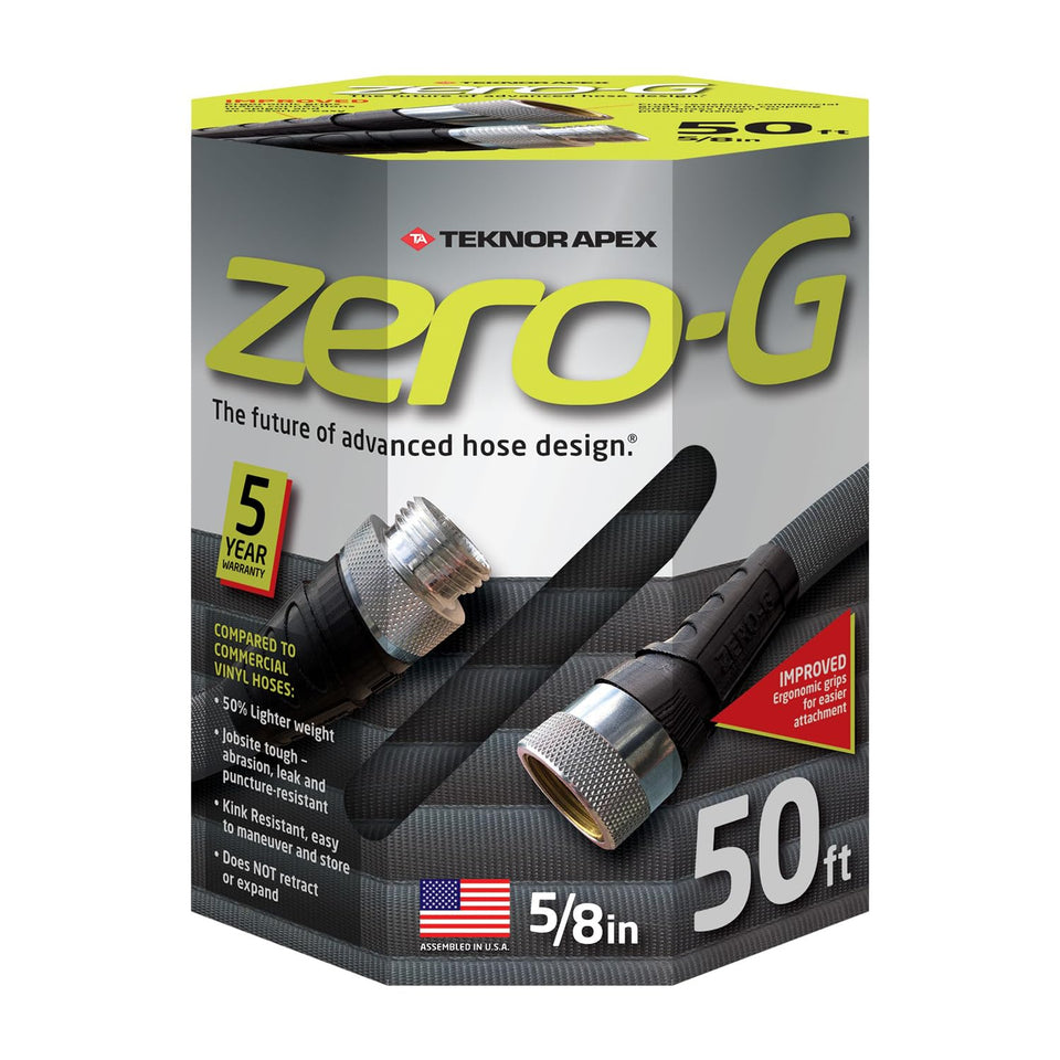 Zero-G hose coiled for easy storage and lightweight handling.